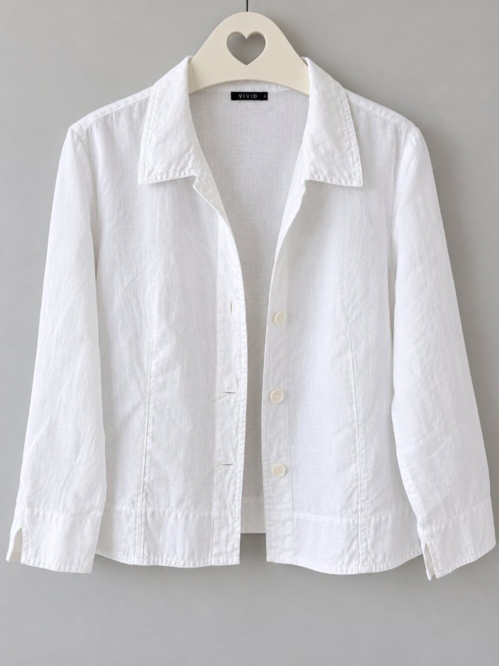 Vivid Linen White 100% Linen Button Front Jacket Shirt Size M PTP20